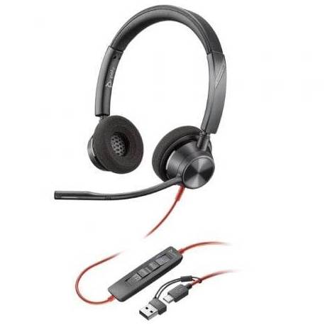 AURICULARES POLY BLACKWIRE 3320 PARA MICROSOFT TEAMS USB-C + ADAPTADOR USB-C/A/ CON MICRÓFONO/ USB TIPO-C/ NEGROS