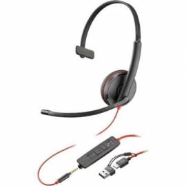 AURICULAR POLY BLACKWIRE 3215 + 3.5MM + ADAPTADOR USB-C/A/ CON MICRÓFONO/ JACK 3.5 - USB TIPO-C/ BULK/ NEGRO