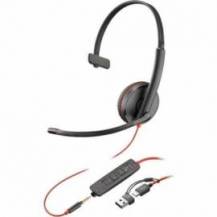 AURICULAR POLY BLACKWIRE 3215 + 3.5MM + ADAPTADOR USB-C/A/ CON MICRÓFONO/ JACK 3.5 - USB TIPO-C/ BULK/ NEGRO