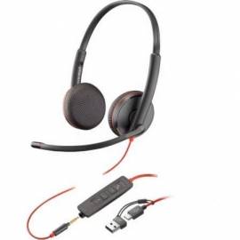 AURICULARES POLY BLACKWIRE 3225 + 3.5 MM + ADAPTADOR USB-C/A/ CON MICRÓFONO/ JACK 3.5 - USB TIPO-C/ BULK/ NEGROS