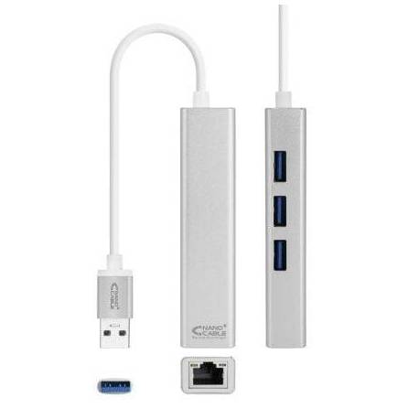 HUB USB 3.0 NANOCABLE 10.03.0403/ 3XUSB/ 1XRJ45/ GRIS