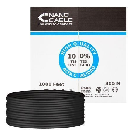BOBINA DE CABLE RJ45 PARA EXTERIORES UTP NANOCABLE 10.20.0304-EXT-BK CAT.5E/ 305M/ IMPERMEABLE/ NEGRO