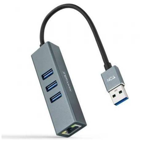 HUB USB 3.0 NANOCABLE 10.03.0407/ 3XUSB/ 1XRJ45/ GRIS