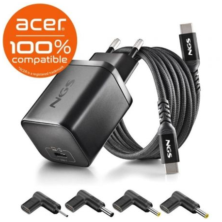 CARGADOR DE PORTÁTIL GAN NGS BUD65W-AC PARA ACER/ 1XUSB TIPO-C/ 65W/ AUTOMÁTICO/ 4 CONECTORES/ VOLTAJE 5-20V