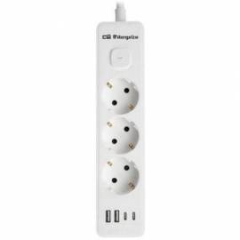 REGLETA CON INTERRUPTOR ORBEGOZO EN 3100/ 3 TOMAS DE CORRIENTE/ 2 USB/ 2 USB TIPO-C/ CABLE 1.4M/ BLANCA