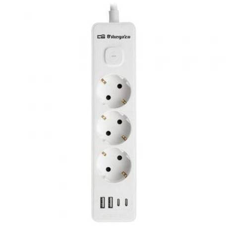 REGLETA CON INTERRUPTOR ORBEGOZO EN 3100/ 3 TOMAS DE CORRIENTE/ 2 USB/ 2 USB TIPO-C/ CABLE 1.4M/ BLANCA