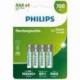 PACK DE 4 PILAS AAA PHILIPS R03B4A70/10/ 1.2V/ RECARGABLES