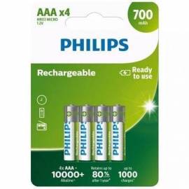 PACK DE 4 PILAS AAA PHILIPS R03B4A70/10/ 1.2V/ RECARGABLES