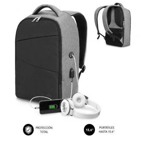 MOCHILA SUBBLIM SECURE V2 AP PARA PORTÁTILES HASTA 15.6'/ PUERTO USB/ ANTIRROBO/ GRIS