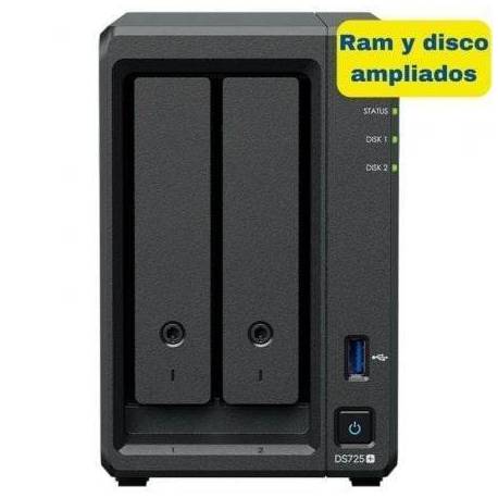 NAS SYNOLOGY DISKSTATION DS725+/ 2 BAHÍAS 3.5'- 2.5'/ 8GB DDR4/ 8TB/ FORMATO TORRE
