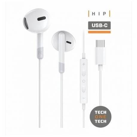 AURICULARES INTRAUDITIVOS TECH ONE TECH EARTECH TEC1301/ CON MICRÓFONO/ USB TIPO-C/ BLANCOS